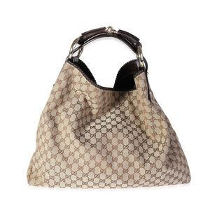 Gucci Brown GG Canvas and Leather Horsebit Chain Hobo